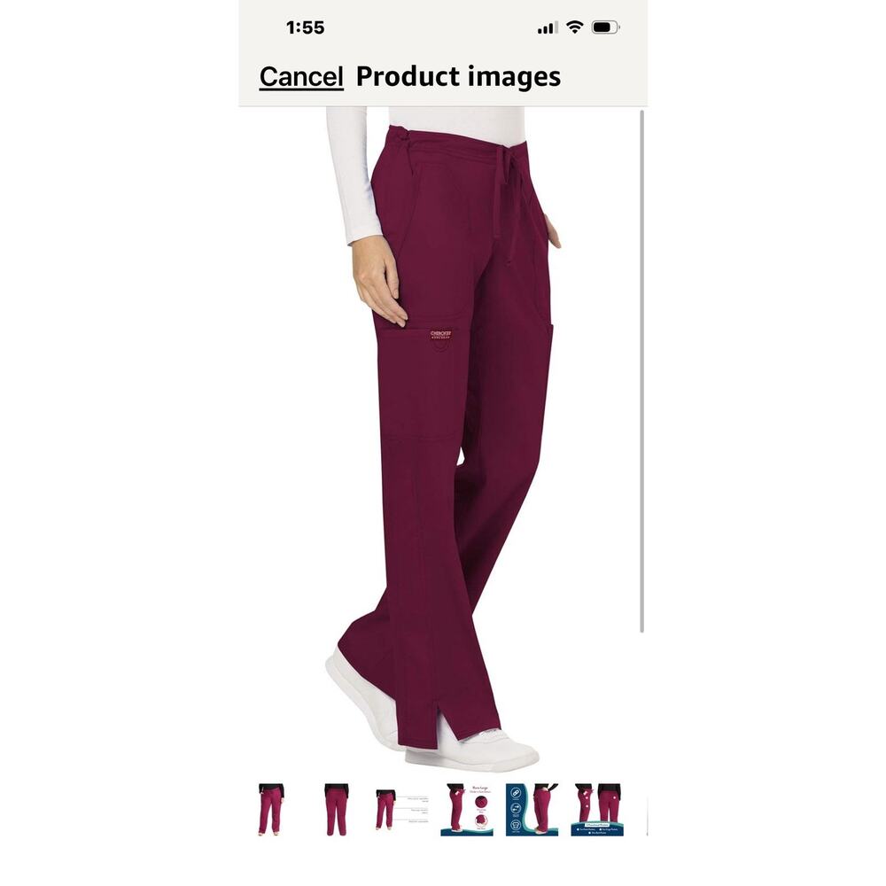 Cherokee Revolution Moderate Flare Drawstring Pant WW120 Medium Burgundy